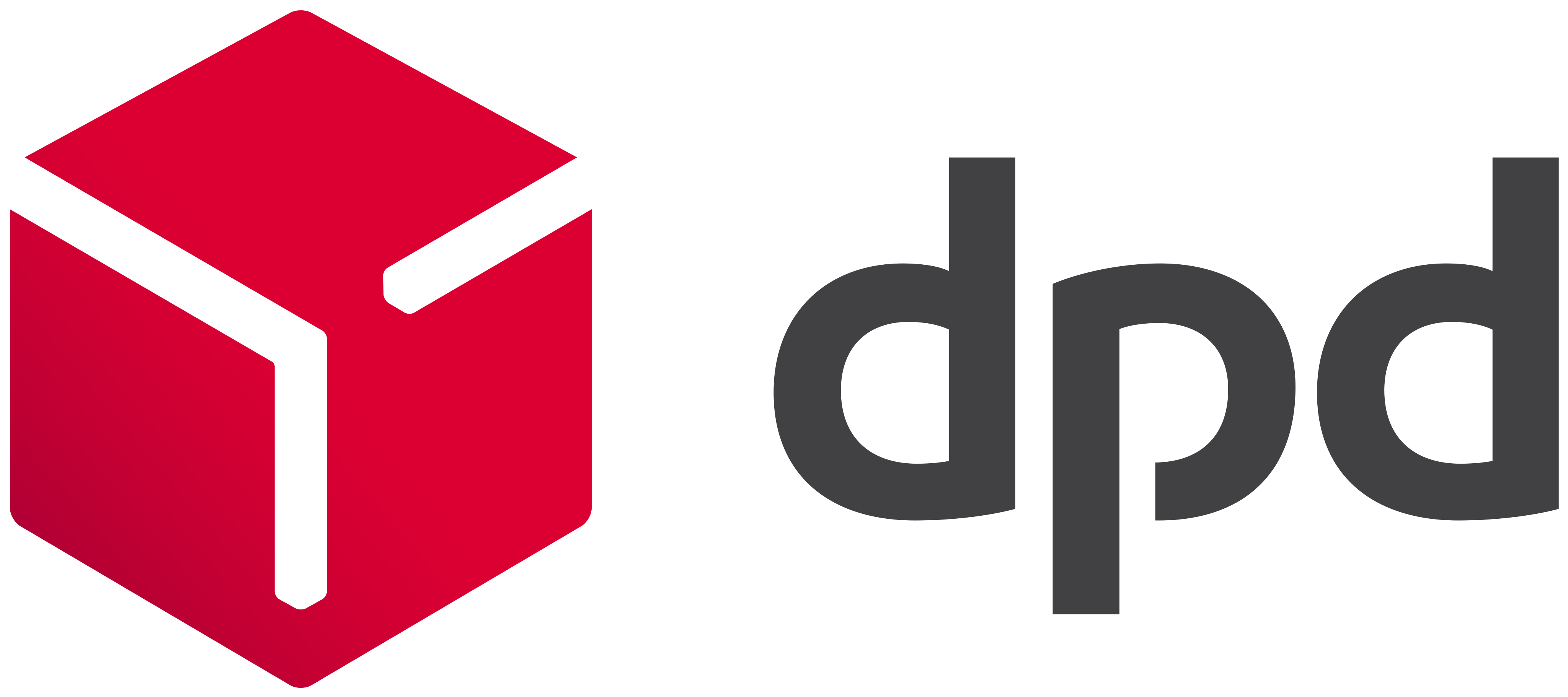 Ein rotes Paket mit der Aufschrift "dpd" daneben