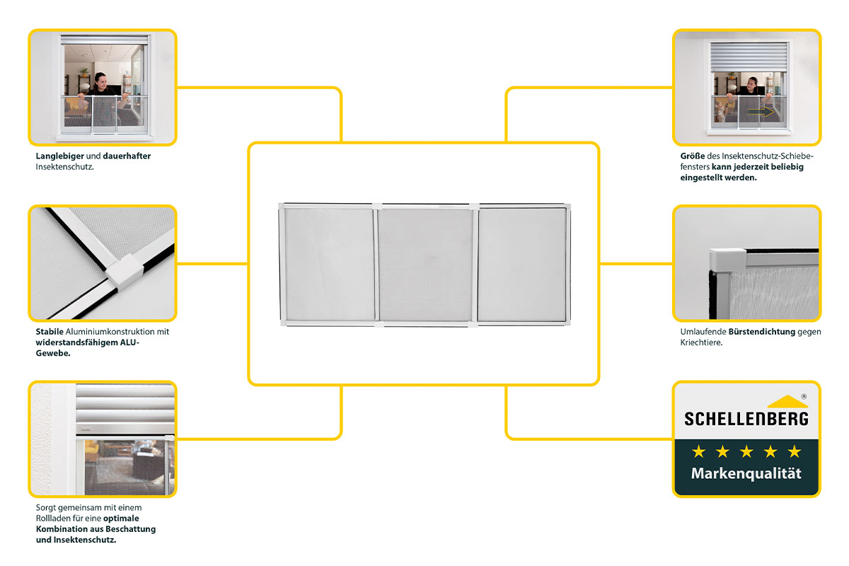 Insektenschutz-Schiebefenster mit Aluminium-Gewebe, versch. Farben