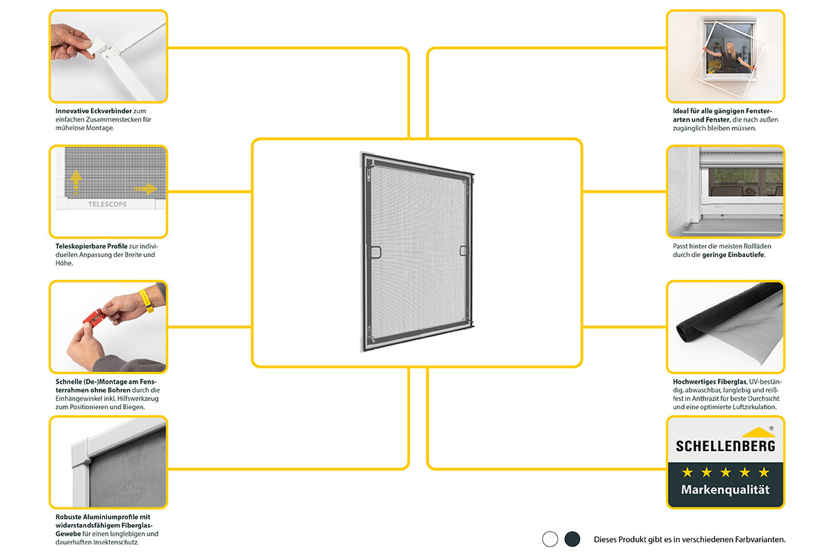 Fliegengitter-Teleskoprahmen Click & Protect, max. 130 x 140 cm, verschiedene Farben