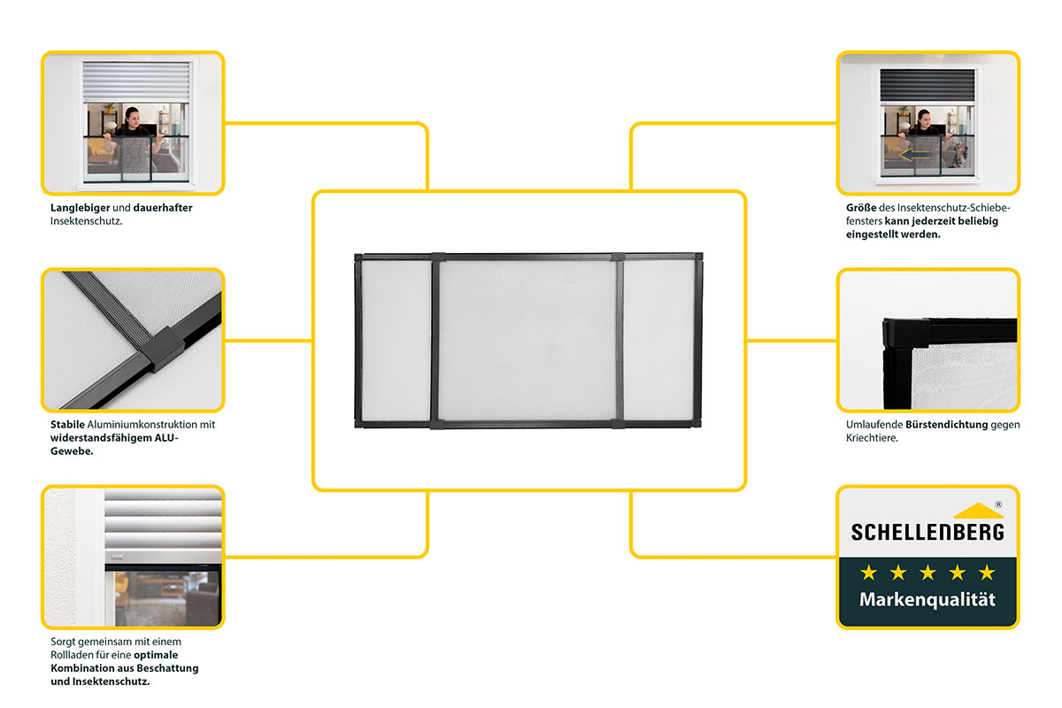 Insektenschutz-Schiebefenster mit Aluminium-Gewebe, versch. Farben